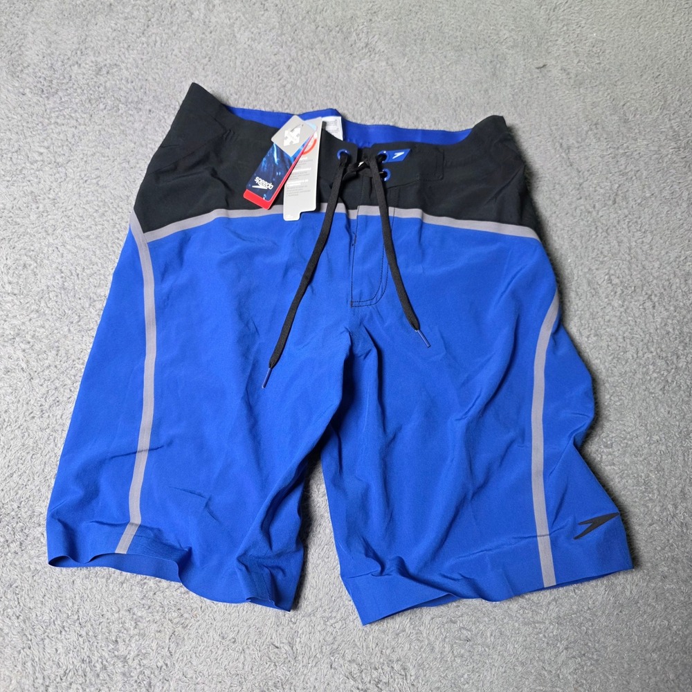 Speedo Mens 30 Board Shorts Blue Black Colorblock Performance Swim Trunks NEW